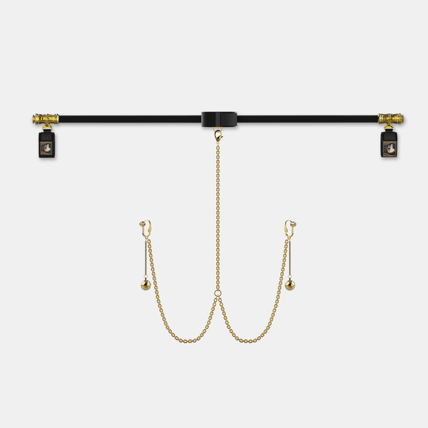 Extra-long Spreader Bar With Choker And Cuffs With Nipple Chain Clamps Dangle With Bell